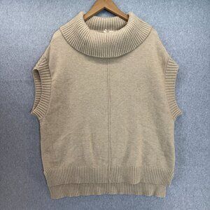 MOTH Anthropologie Womens XS Tan Cream Cowl Neck‎ Short Sleeve Sweater Knit Boxy